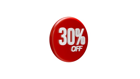 Glossy 3D Circle Discount Sale Badge 30 Percent Off