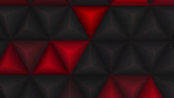 Black and red geometric abstract background. Triangle pattern backdrop. Wallpaper animation