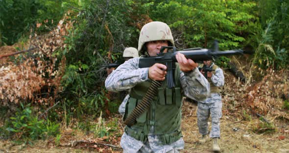 Military soldiers during training exercise with weapon