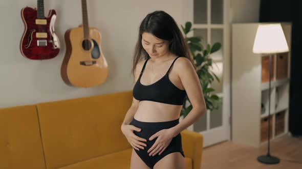 Young Mother Expecting a Baby Enjoying Her Pregnancy at Home