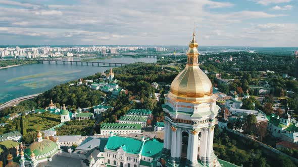 Aerial View of Kiev Pechersk Lavra Great Lavra Bell Tower Orthodox Monastery