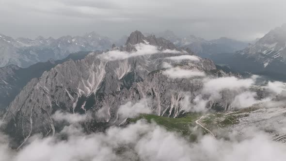 Beautiful cloudy day in Dolomites mountains