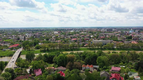 Uzhgorod City Ukraine Aerial Panorama View Near the Uzh River