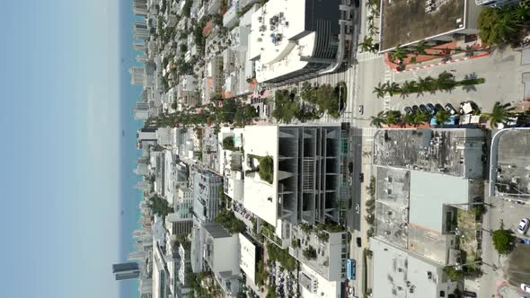 Aerial Vertical Pov Drone Footage. Lincoln Road Miami Beach Florida