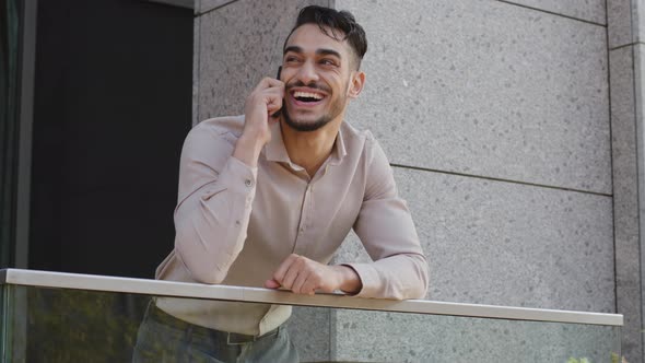 Portrait of Cheerful Smiling Carefree Happy Hispanic Arabic Bearded Business Man Boss Leader Guy