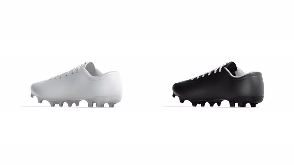 Blank black and white leather soccer boot mockup, looped rotation