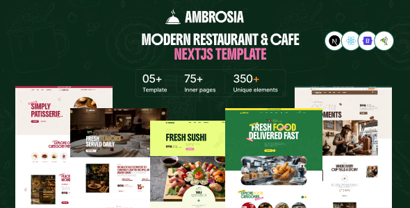 Ambrosia – Multi-Concept Restaurant, Food & Cafeteria NextJS Template