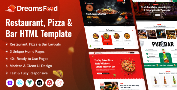 Dreams Food - Restaurant, Fast Food, Pizza & Cafe HTML Template