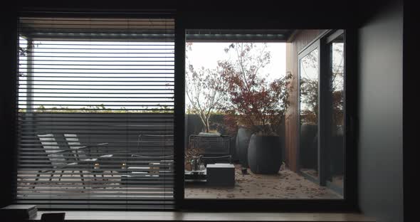 Minimalist Black Apartment with Style Terrace Japanese Trees and Wooden Floor