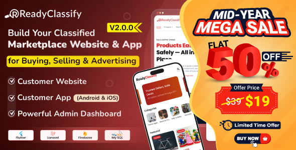 Ready Classify -  Complete eClassify Marketplace Mobile App Website With Admin Panel