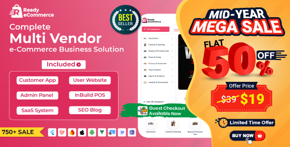 Ready eCommerce - Complete Multi Vendor eCommerce Mobile App, Customer Website with Store POS