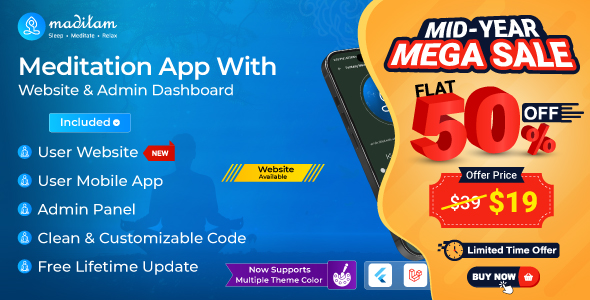 Maditam: Best Meditation App with web admin | Daily Meditations App | Music app with web admin