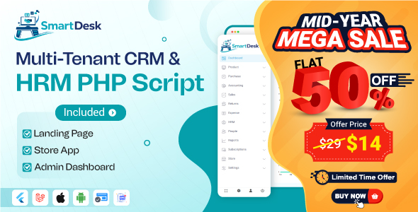 SmartDesk | Multi-Tenant CRM & HRM Laravel Script with Flutter App