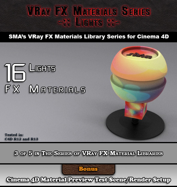 16 VRay FX Lights Materials Pack for Cinema 4D