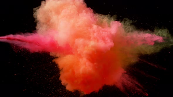 Super Slowmotion Shot of Color Powder Explosion Isolated on Black Background