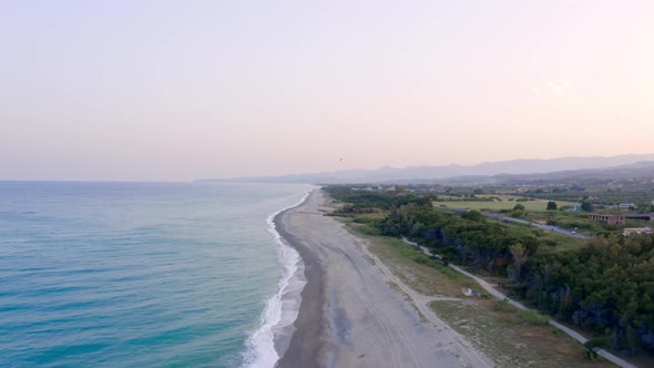 Aerial view of italian beach coast in summer