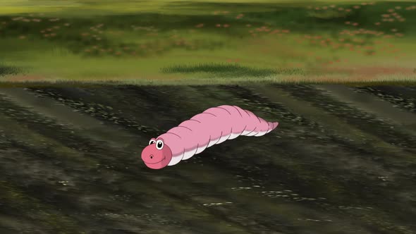 Pink worm crawling on the ground