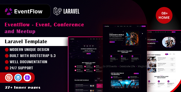 EventFlow - Event, Conference & Meetup Laravel Template.