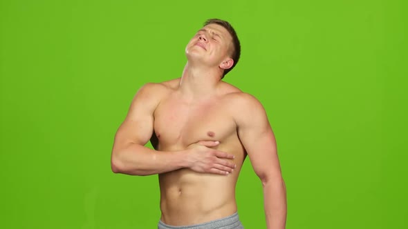 Man Suffers From Pain in Ribs and Joints, Green Screen