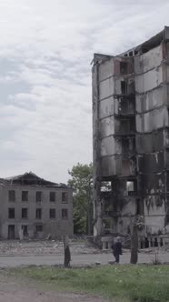 Vertical Video of a House Destroyed By the War in Ukraine