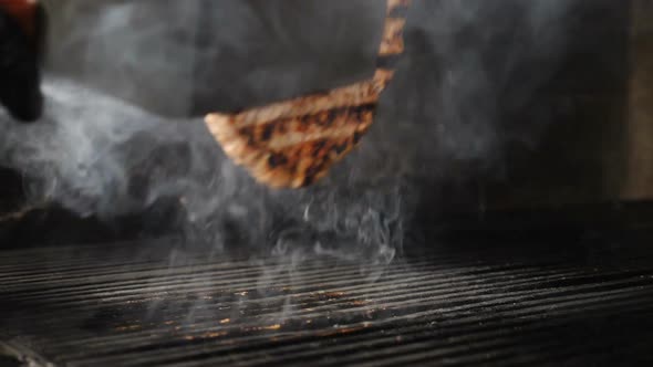 Cooking Meat for Hamburger on Grill in Slow Motion