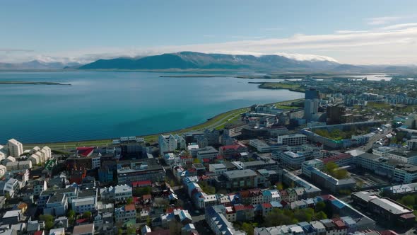 Beautiful Aerial View of Reykjavik Iceland on a Sunny Summer Day