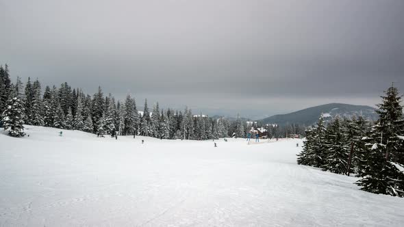 Funiculars with Tourists Go To the Slope