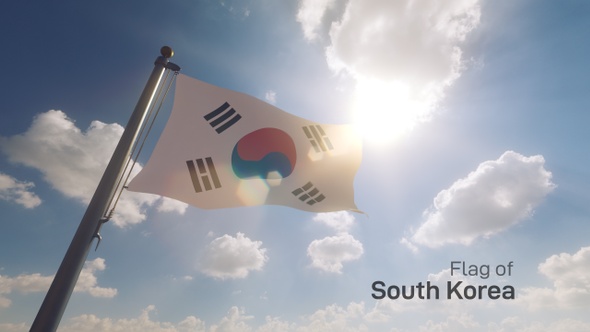 South Korea Flag on a Flagpole V2