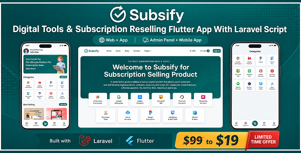 Subsify | Multi-Vendor Digital Tools and Subscription Reselling Flutter App With Laravel Backend