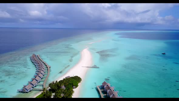 Aerial top down tourism of marine bay beach time by blue sea and white sand background of a picnic n