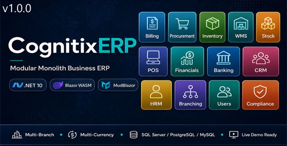 CognitixERP – Modular Multi-Branch ERP Solution Blazor .NET 10 API
