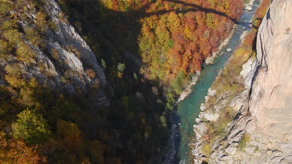 Aerial Video of the Magnificent Djurdjevica Bridge Over the Tara River Canyon in the Northern Part