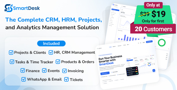 SmartDesk – The Complete CRM, HRM, Projects, and Analytics Management Solution