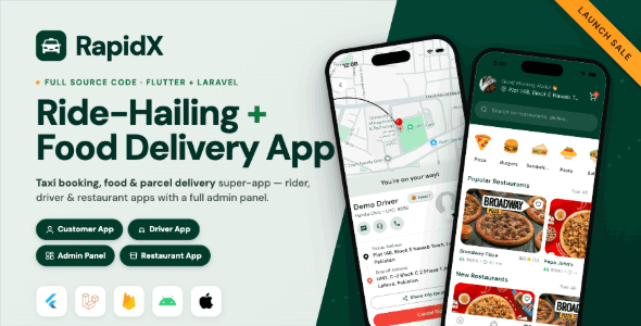 RapidX - Ride Booking and Food Delivery Flutter App With Laravel Admin Panel
