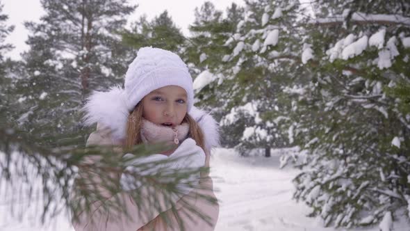 Little Girl Freezing in Frosty Woods