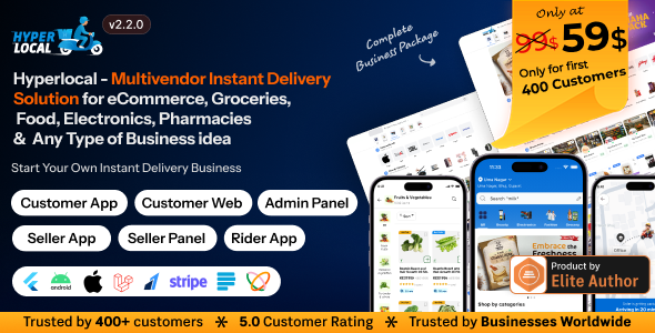 Hyperlocal - Multivendor eCommerce, Grocery, Food, Pharmacy Flutter Delivery app - Admin & Website