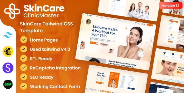 ClinicMaster - SkinCare Tailwind CSS Template