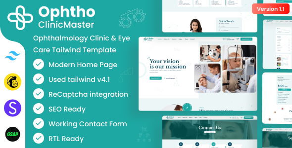 ClinicMaster - Ophthalmology & Eye Care Tailwind CSS Template