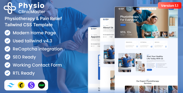 ClinicMaster - Physiotherapy & Chiropractic Tailwind CSS Template