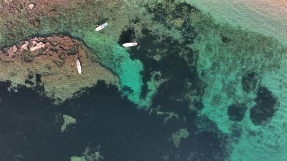 Sup surfing group aerial view 4 K Turkey Alanya