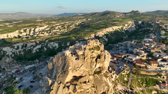 Awesome view of Uchisar Castle at Goreme Historical National Park in Cappadocia, Turkey.