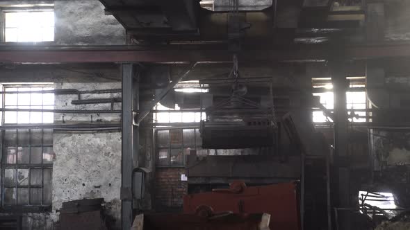 Factory Overhead Crane Inside Factory Building. 