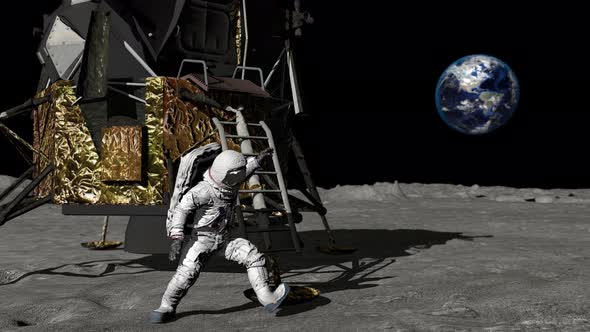 Astronaut Walking on the Moon and Waving His Hand