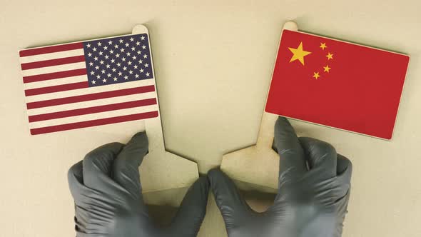 Flags of the USA and China Made of Recycled Paper