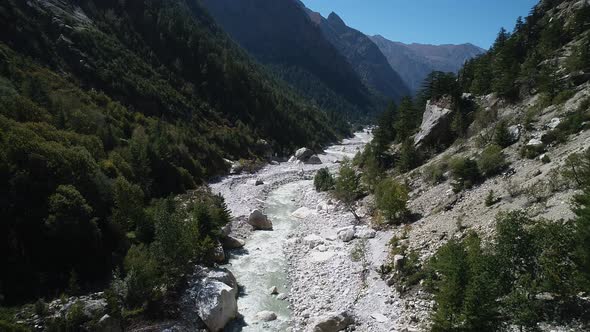 Gangotri valley in the state of Uttarakhand in India seen from the sky