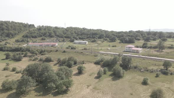 Samtskhe-Javakheti, Georgia - August 20 2021: Aerial view of Nadarbazevi railway station