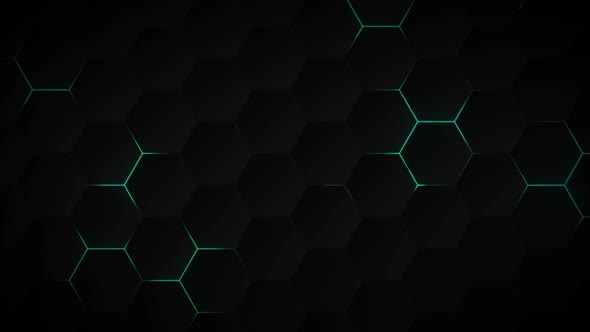 Abstract dark hexagon pattern on blue neon background technology style.