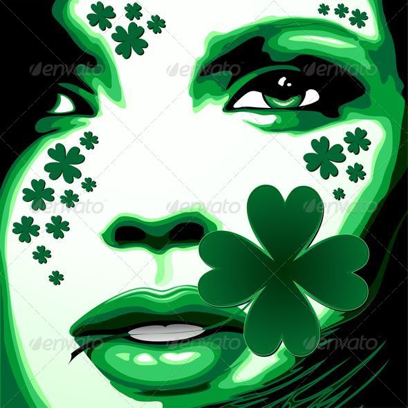 St Patrick Girl with Shamrock on Lips