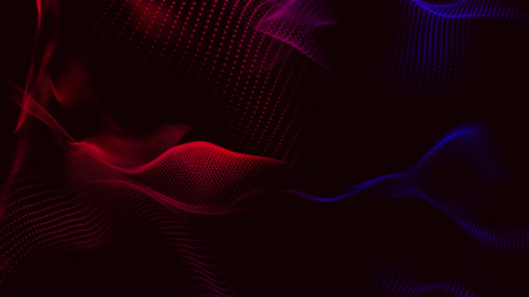 Abstract red, blue particle dot line waves motion background