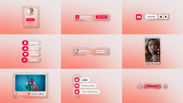 Liquid Glass YouTube Subscribe Pack for Premiere Pro | Animated Glass UI Elements | MOGRT
